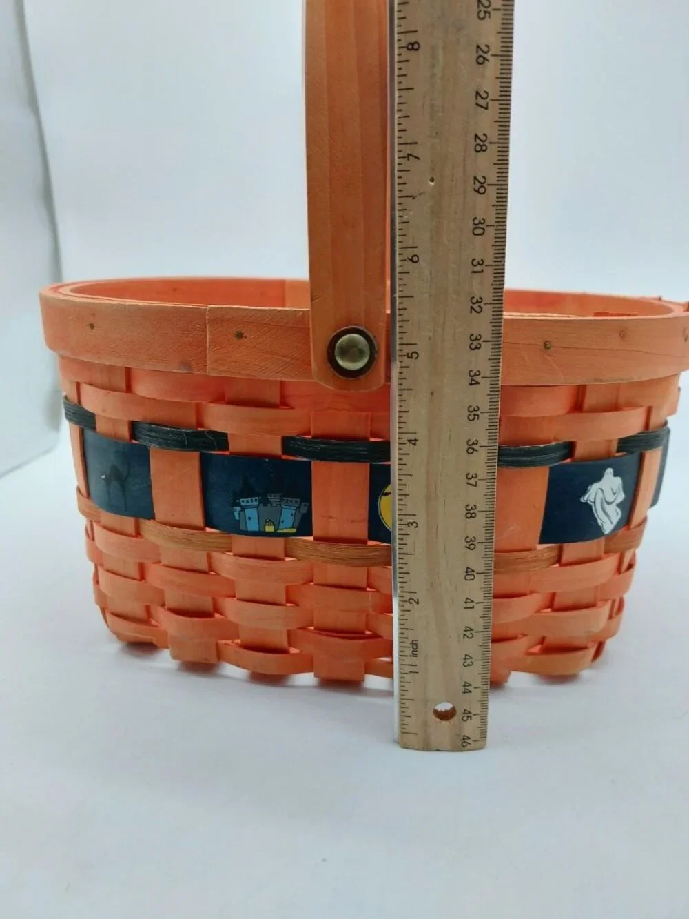 Halloween Basket Tan Brown Handle Black Ban Cat Ghost 5.5